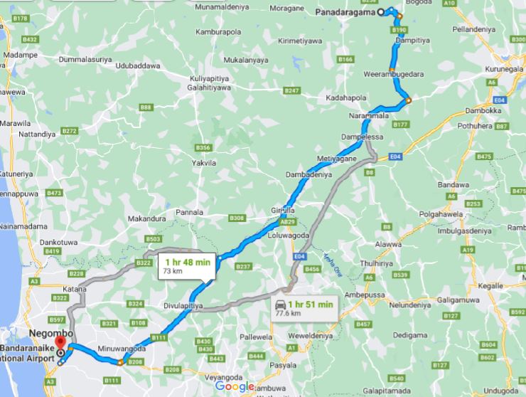 パナダラガマシティからコロンボ空港(CMB)へのプライベート送迎