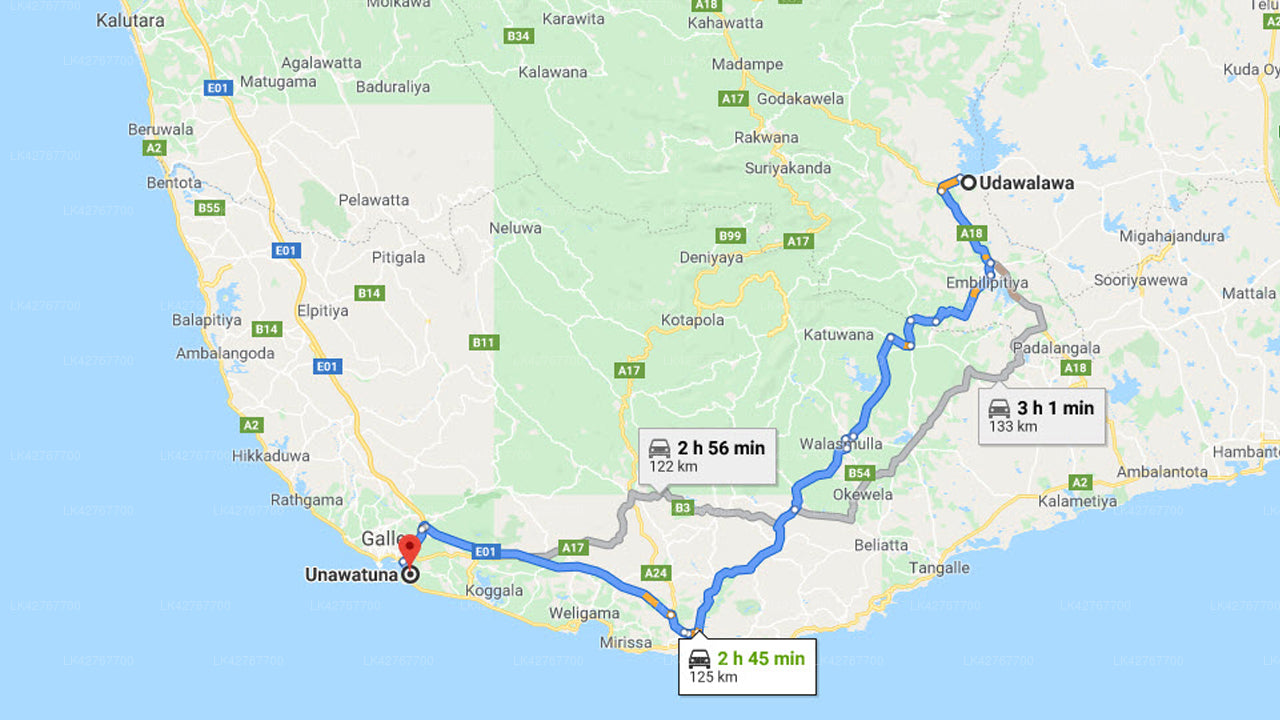 ウダワラウェ市からウナワトゥナ市へのプライベート送迎