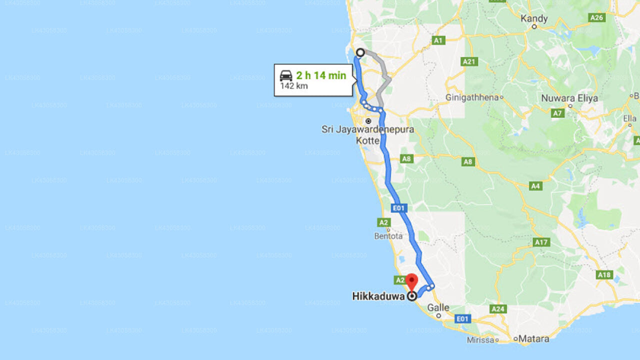 コロンボ空港 (CMB) とドリフターズ ホテルおよびヒッカドゥワのビーチ レストラン間の送迎