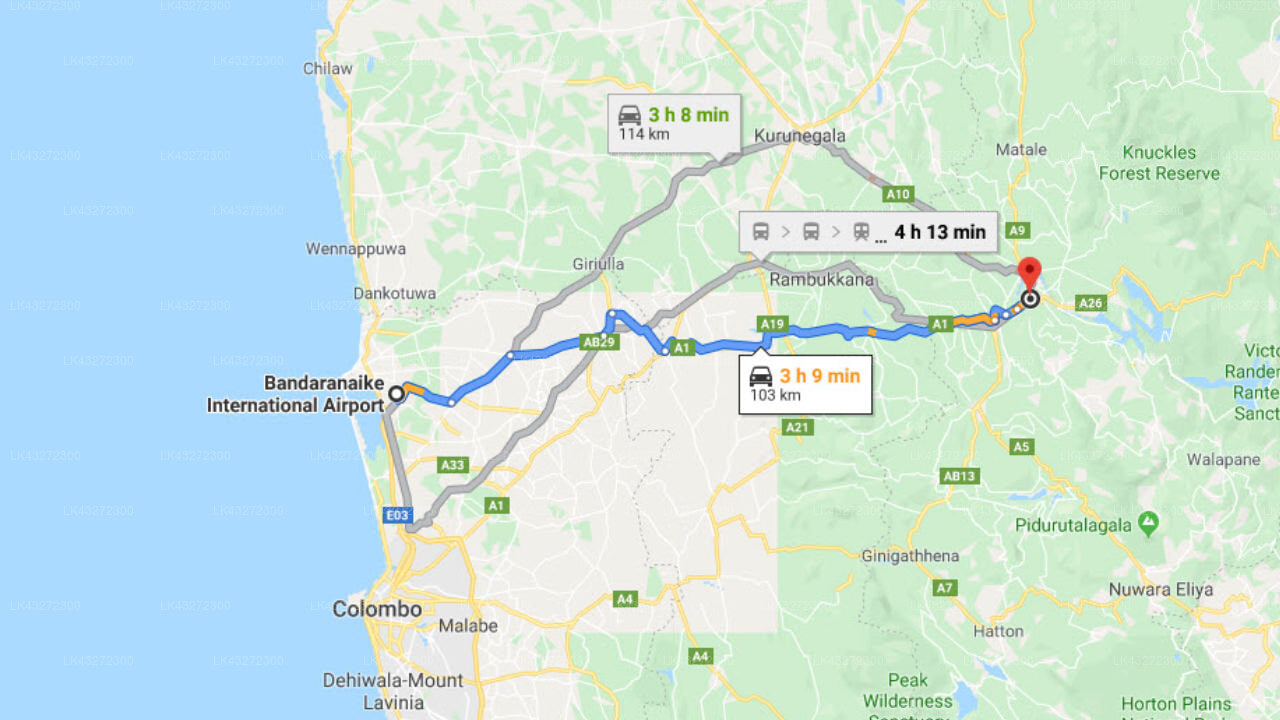 コロンボ空港 (CMB) とキャンディのイエス パラダイス間の送迎