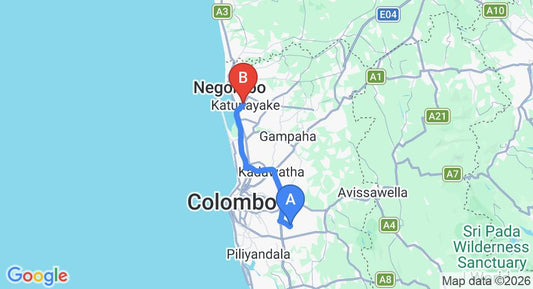 Driving route map: Athurugiriya to Colombo Airport (CMB) (46 km, approx 45 min private transfer)