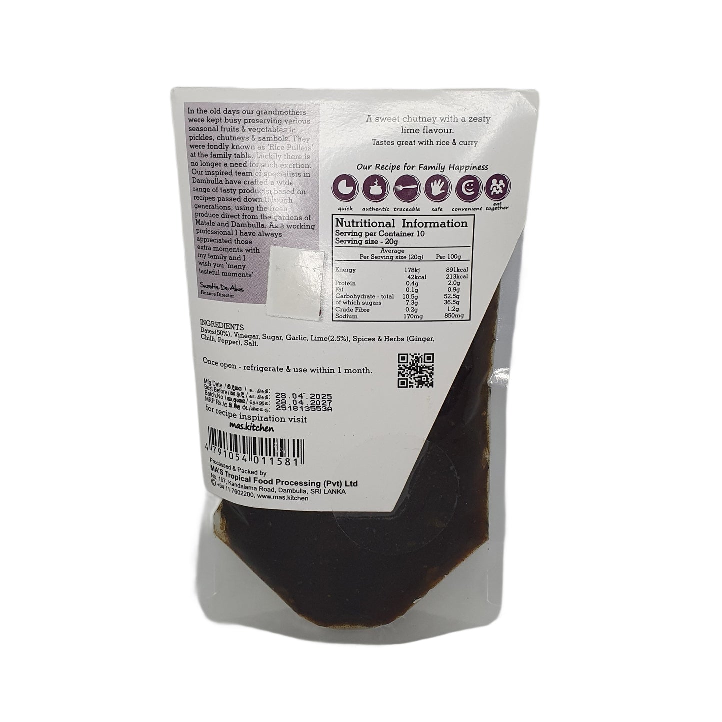 MA's キッチンデイト & ライムチャツネ (200g)