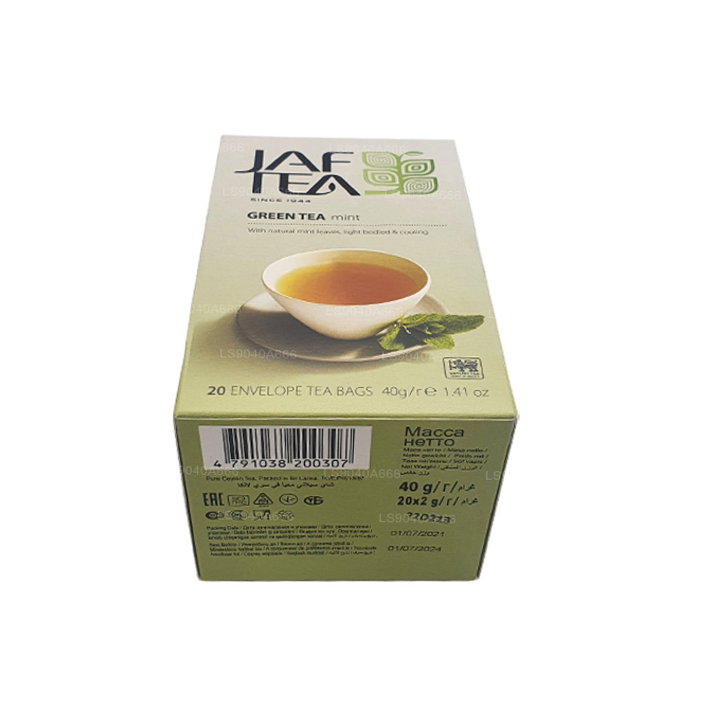 Jaf Tea ピュアグリーンコレクショングリーンティーミントフォイルエンベロープティーバッグ (40g)