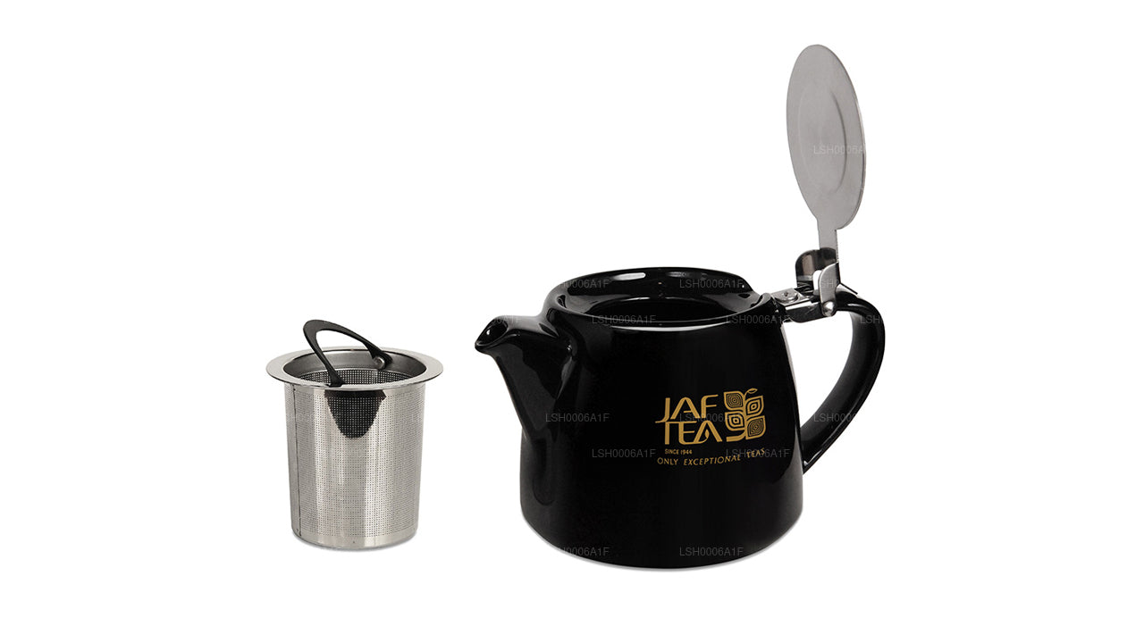Jaf Tea ハイグロスブラックスタンプタイプ磁器ティーポットステンレススチールインフューザー付き