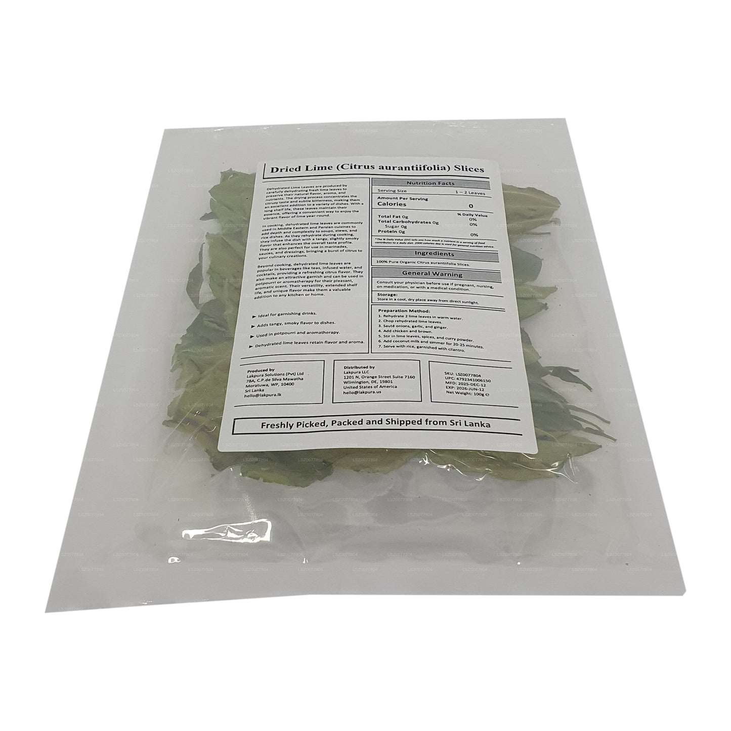 ラックプラ 乾燥ライムの葉 (250g)
