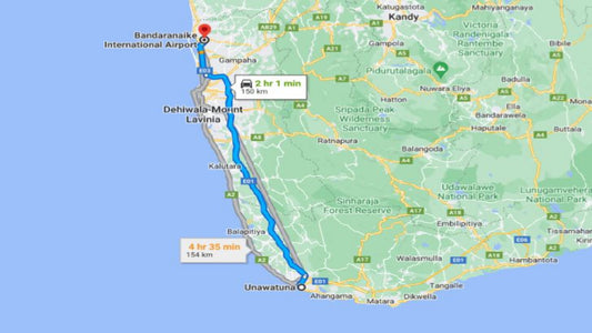 ウナワトゥナ市からコロンボ空港（CMB）へのプライベート送迎