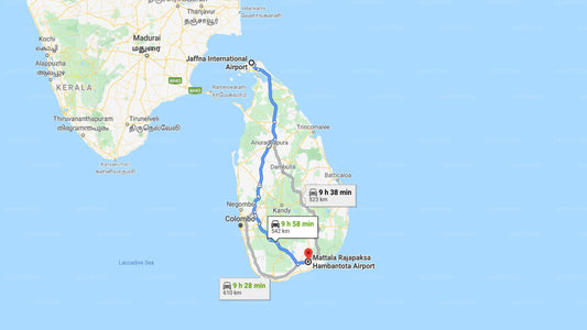 バッティカロア空港 (BTC) からマッタラ空港 (HRI) 市内プライベート送迎