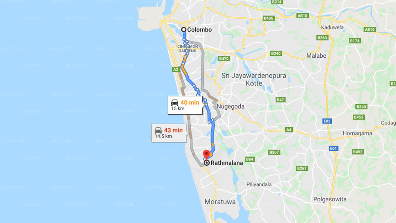 コロンボ市からラトゥマラナ市へのプライベート送迎