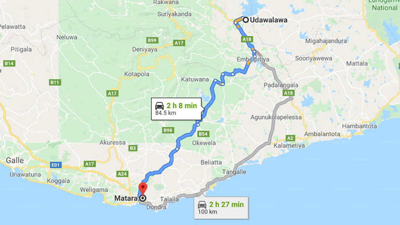 ウダワラウェ市からマータラ市へのプライベート送迎