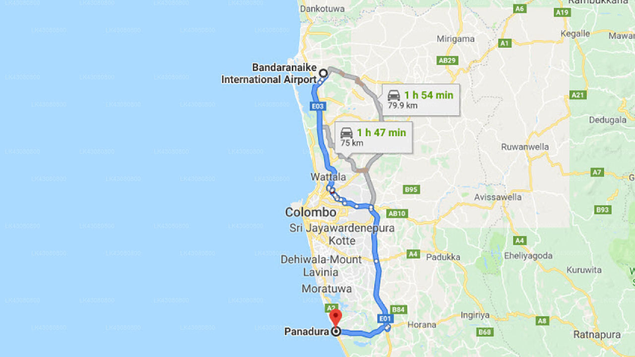コロンボ空港 (CMB) とパナドゥラのナヴロ ビーチ リゾート間の送迎