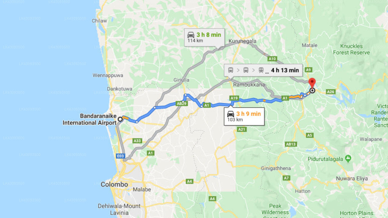 コロンボ空港 (CMB) とキャンディのブリンクボニー ツーリスト イン間の送迎