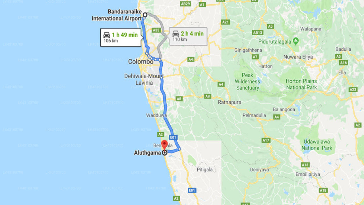 コロンボ空港 (CMB) とリバーデール エコ リゾート、アルトゥガマ間の送迎