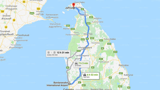 コロンボ空港 (CMB) とジャフナのマルゴサ間の送迎