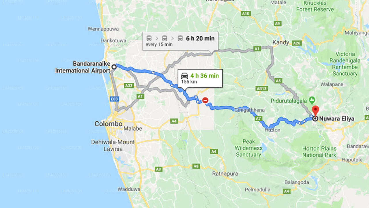 コロンボ空港 (CMB) とヌワラ エリヤのユニーク ホテルによるハイランド間の送迎
