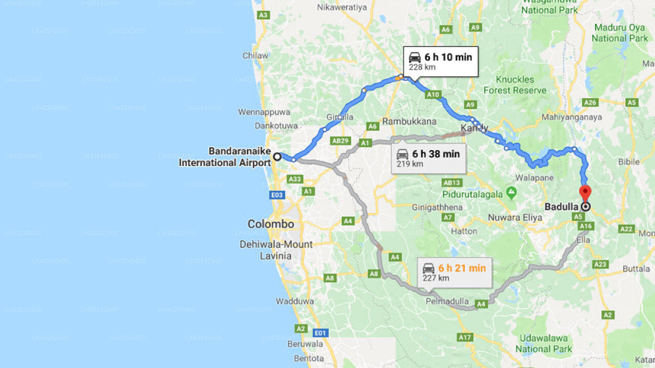 コロンボ空港 (CMB) とバドゥッラのヘリテージ グランド間の送迎